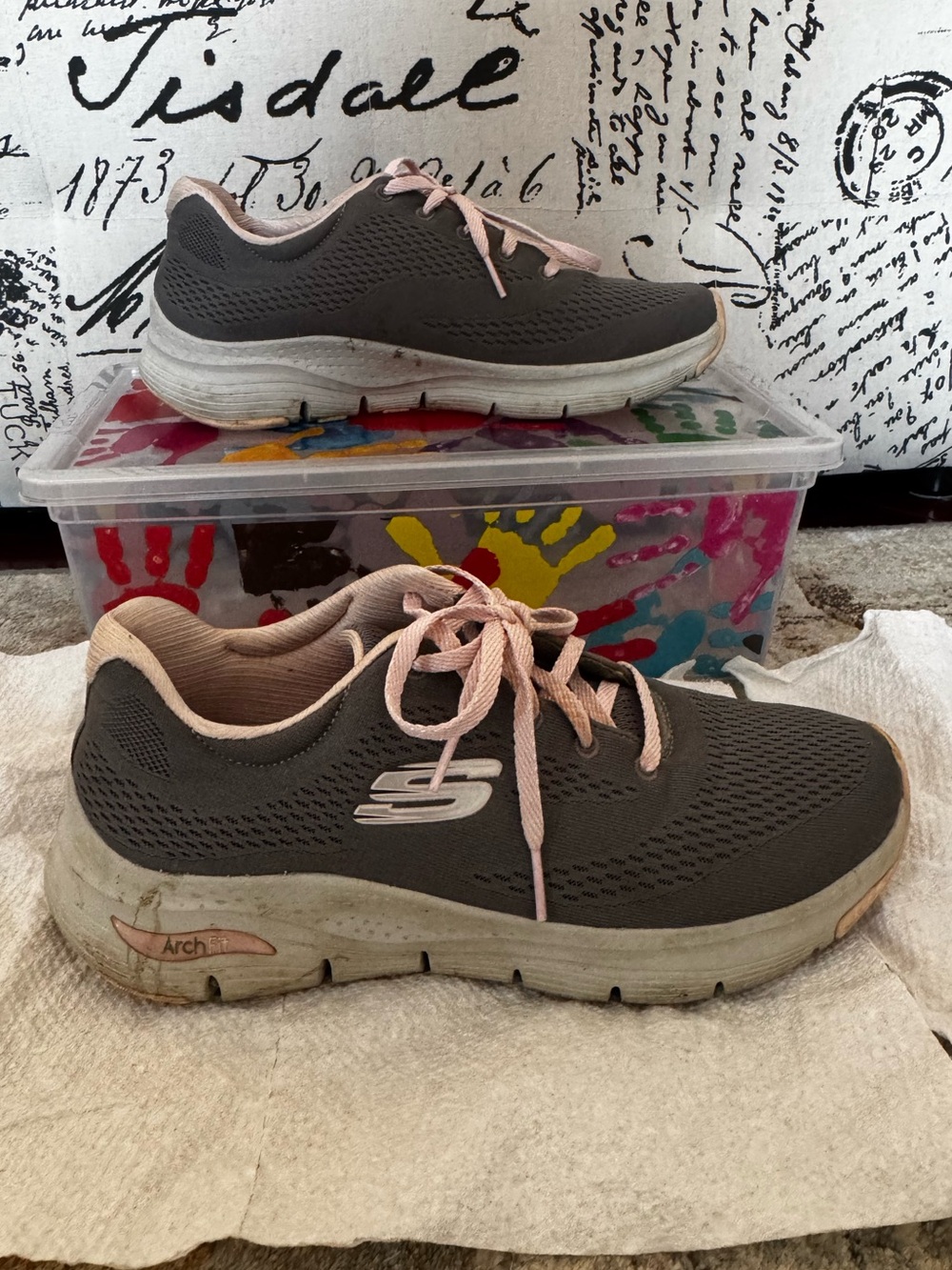 Skechers Women's Gray and Pink Slip-On Athletic Sneakers